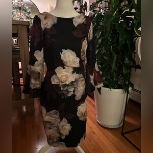 Calvin Klein Black Floral Long Sleeve Dress